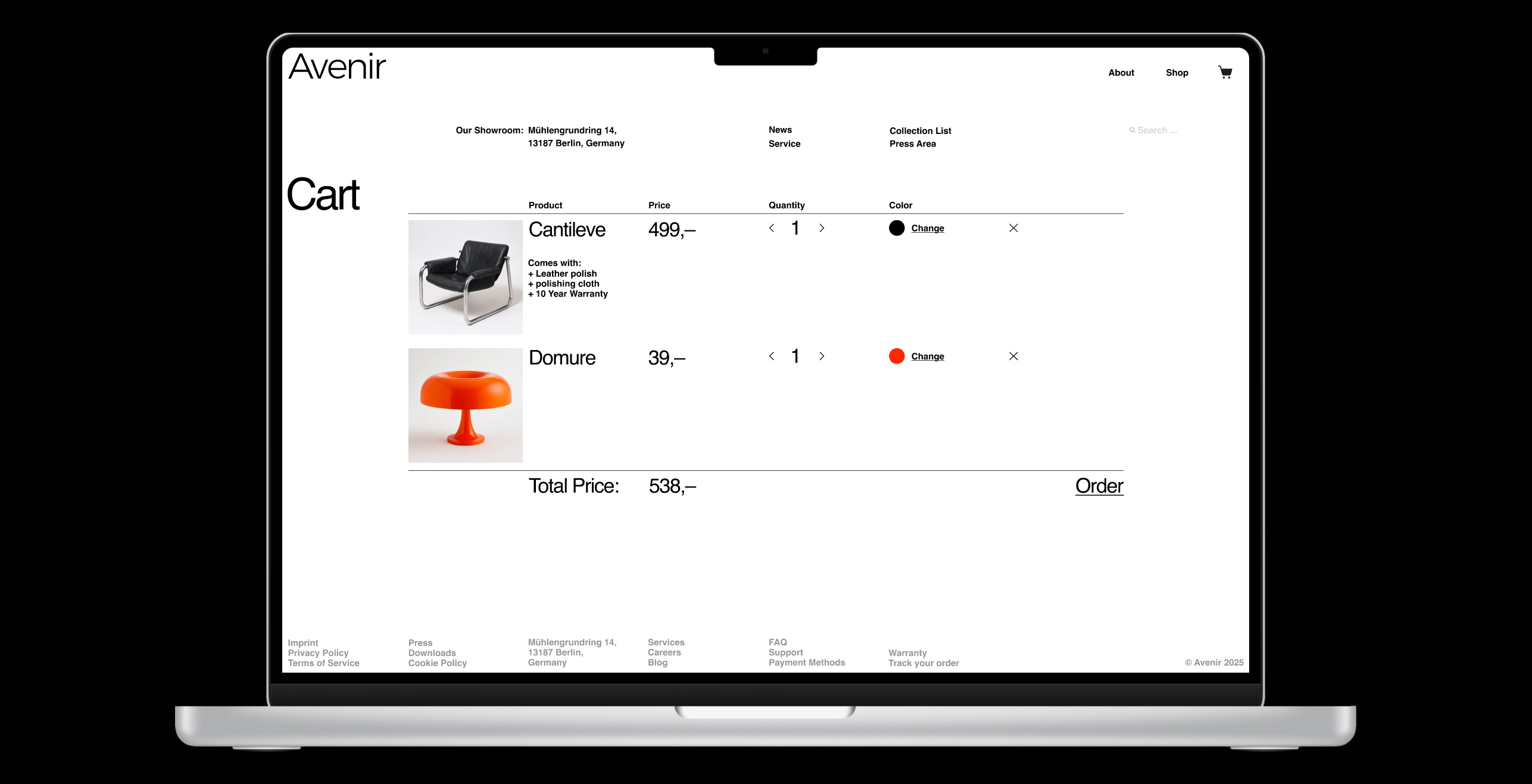 Avenir website editorial spread — clean photography and structured layout