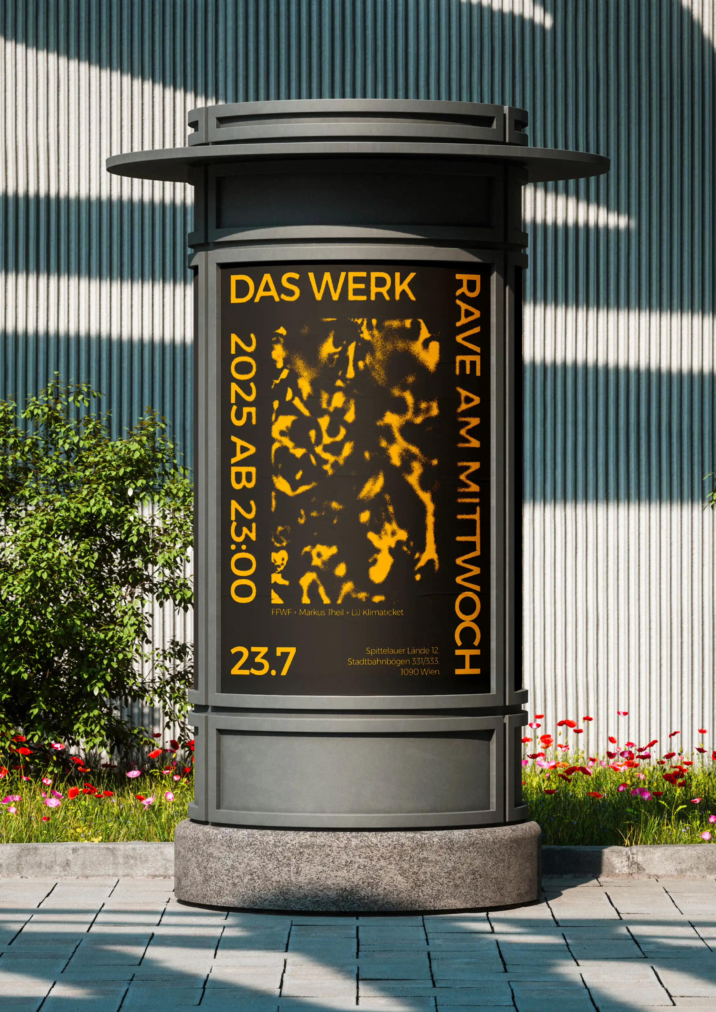 Das Werk campaign poster — neon and grunge visual concept