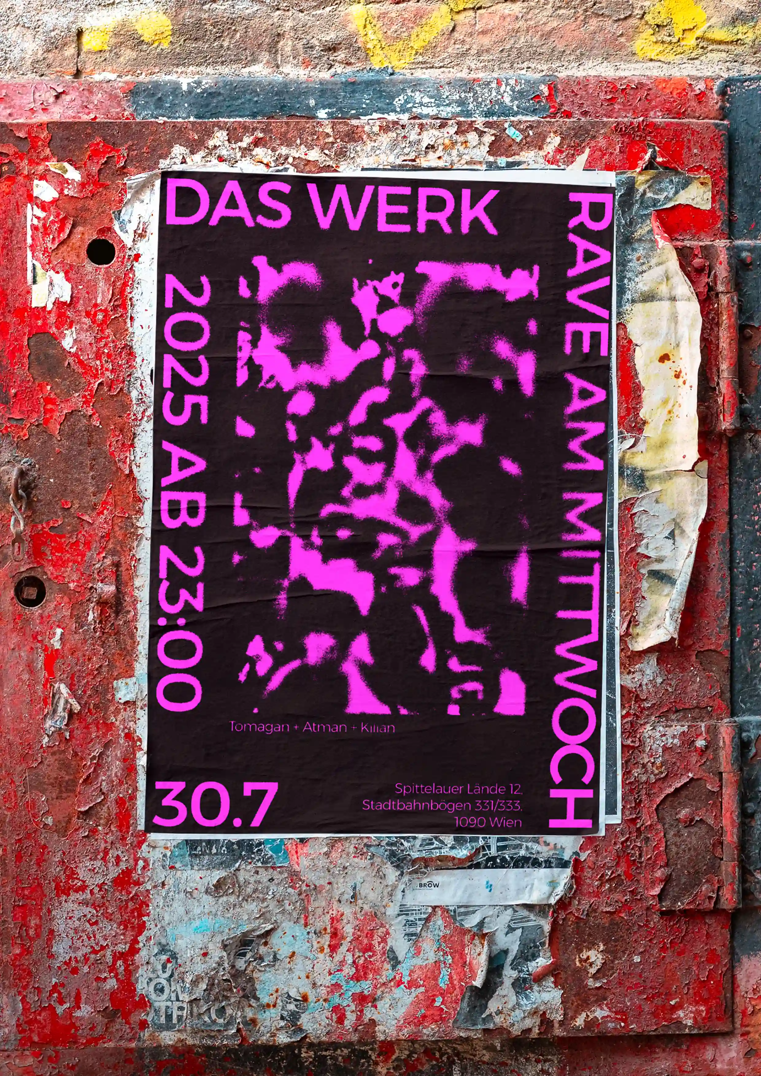 Das Werk editorial spread — poster designs across two-page layout