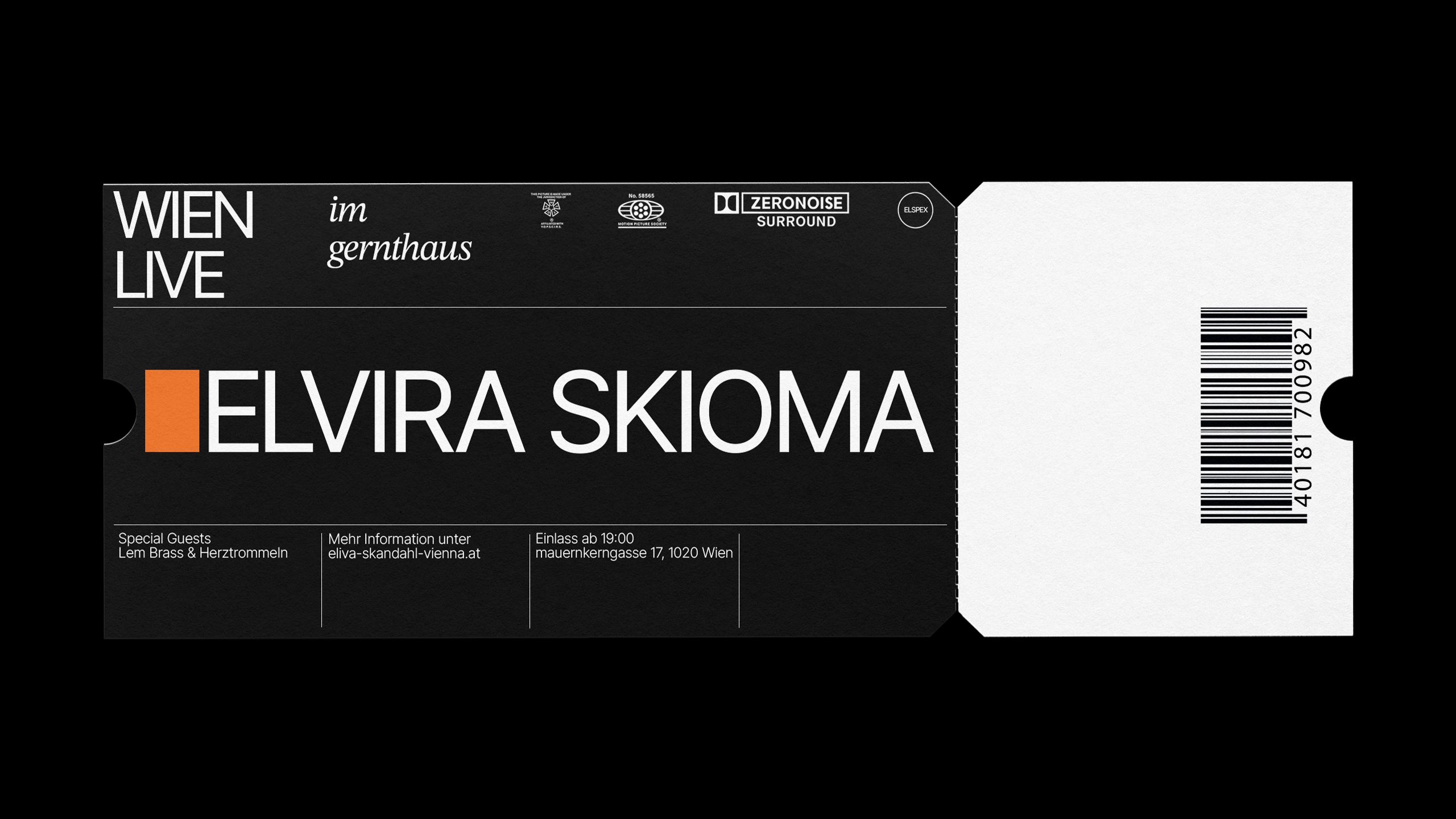 Elvira Skioma campaign — ticket and staff pass design