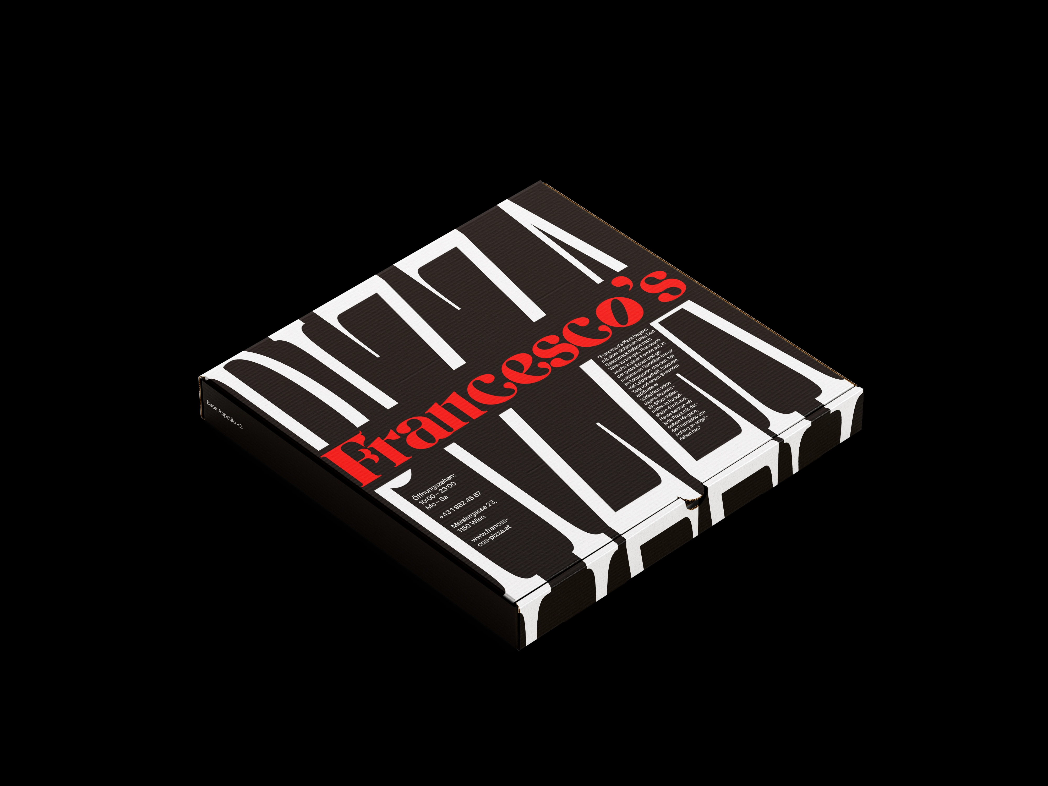 Francesco’s identity — bold black and red hero poster