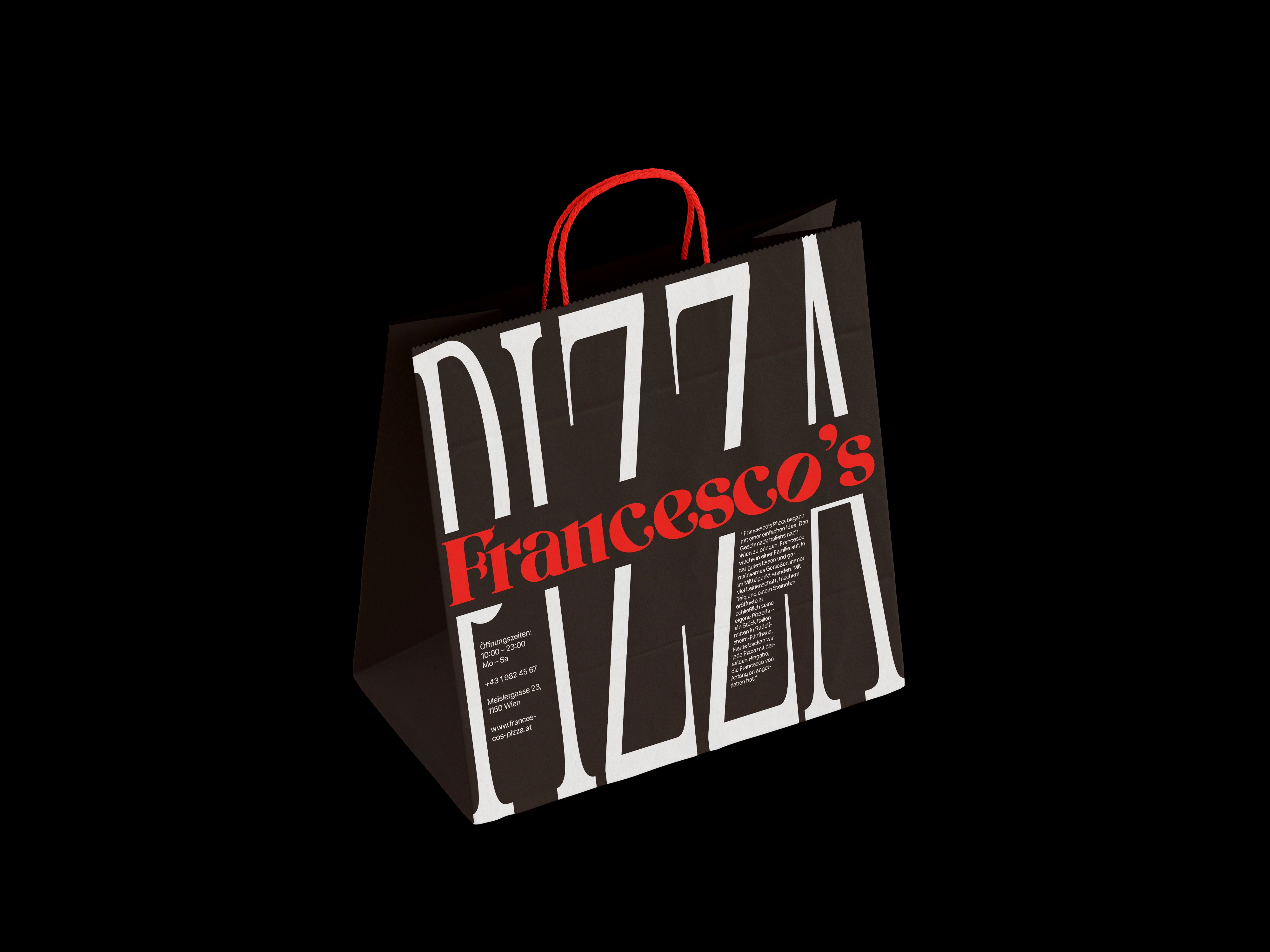 Francesco’s product packaging — minimal black and red