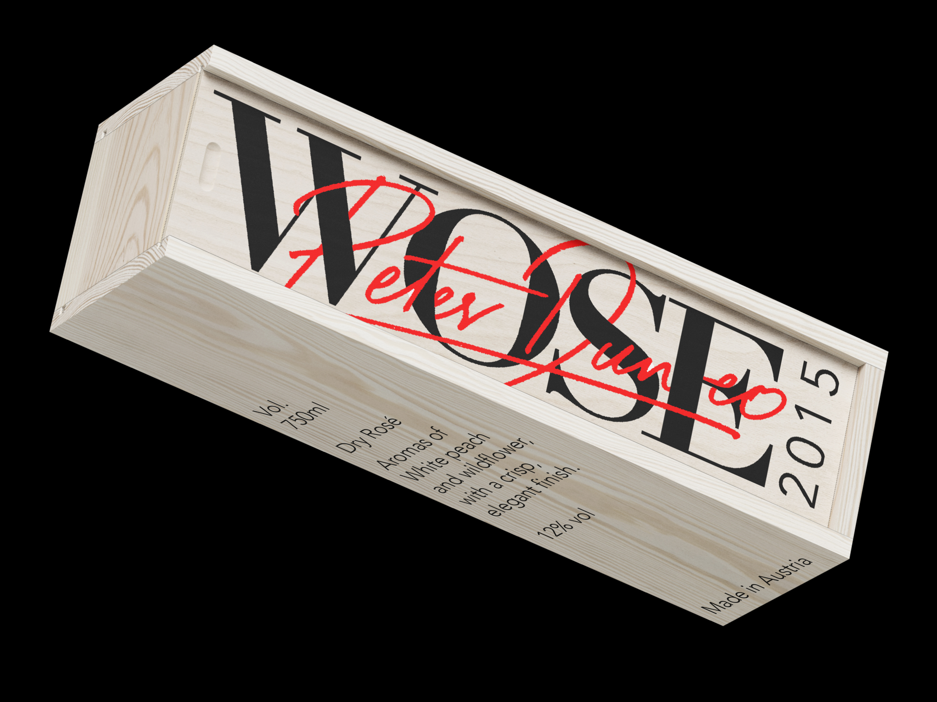 Wose identity design — serif lettering with handwritten red script